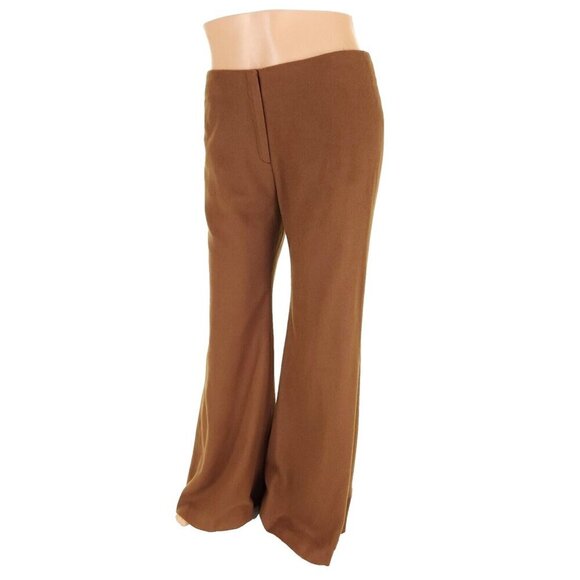 Crystal Siemens Cashmere Low-Rise Wide-Leg Trousers Size 10 Brown Pants - Picture 3 of 8